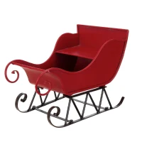 Iron Santa Sleigh Tabletop Decoration, Distressed Christmas Holiday Decor, 14.5" L x 10" W x 11" H, Red+Black(m-2)
