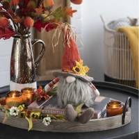 Set of 2 Fabric Sitting Gnomes with Maple Leaf Hat Table Decorations, Perfect Decor for Holiday Harvest and Thanksgiving, Orange Multicolor(m-4)