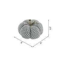 Set of 2 Knitted Pumpkin Ornaments with Farmhouse-Inspired Design, Fall and Thanksgiving Decor, 8" L x 8" W x 6.5" H, White+Gray(m-3)