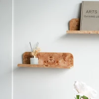 Eco-Friendly Design Burl Wood Floating Wall Shelf, MDF with Poplar Veneer, for Home Decor, 23.5" L x 5" W x 5" H, Brown(m-5)