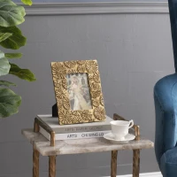 Set of 2 Vintage-Inspired Photo Frames with 4"x6" Opening, Resin and Stone Dust Construction, 7.5" L x 1" W x 9.5" H, Gold(m-1)