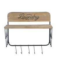 Vintage Farmhouse Charm Wall-Mounted Laundry Rack with Accordion Design, 3 Wooden Bars, 5 Hooks, for Towels and Delicates, Black Brown(m-13)