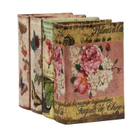 Set of 4 Elegant Design Decorative Book Boxes with Flowers, Butterflies, 4" L x 2" W x 5.5" H, Multicolor(m-2)