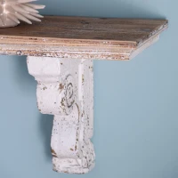 Distressed Wooden Wall Shelf with Corbel Design, Decorative Storage for Home, 14" L x 9" W x 11.5" H, Brown+Antique White(m-10)