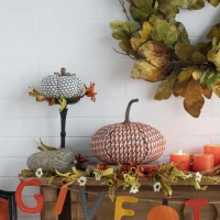 Set of 2 Fabric Pumpkin Ornaments Table Decorations, Fall Harvest and Thanksgiving Decor, 10&quot; L x 10&quot; W x 9.5&quot; H, Orange Multicolor(m-4)