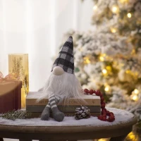 3 Piece Fabric Sitting Gnome Decorations Set, Christmas Table Home Ornaments, 3.5" L x 3.5" W x 14.5" H, White+Gray(m-1)