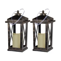 Set of 2 Menifee Lanterns with LED Candle, Lightweight Plastic Construction, Battery Operated, 5" L x 5" W x 11" H, Antique Black(m-2)