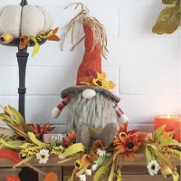 Set of 2 Fabric Sitting Gnomes with Maple Leaf Hat Table Decorations, Perfect Decor for Holiday Harvest and Thanksgiving, Orange Multicolor(m-5)