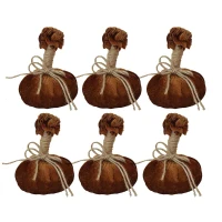 Set of 6 Small Pumpkin Ornaments with Lifelike Detailing and Jute Stem, Fall Decor for Holiday Harvest and Thanksgiving, Brown Multicolor(m-2)