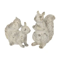 Set of 2 Resin Squirrel Figurines for Harvest and Thanksgiving Table Decorations, Rustic Finish, 8" L x 4" W x 8.5" H, Antique Cream(m-2)