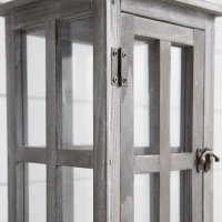 Set of 2 Decorative Hurricane Lantern Holder with Wood and Glass Construction, Candle Lantern Set for Home Garden Wedding Decor, Gray(m-9)