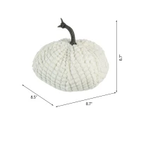 Set of 2 Chenille Weighted Pumpkin Ornaments, Holiday Harvest Festival Decor, 9" L x 8.5" W x 7" H, White(m-3)