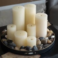 Set of 2 Eco-Friendly Unscented Soy Wax Pillar Candles, Biodegradable Decorative Candles, 4" L x 4" W x 6" H, Ivory(m-6)