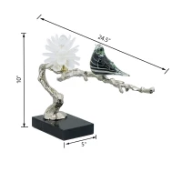 Aluminum Candle Holder with Marble Stand, Nature-Inspired Design, 24.5" L x 5" W x 10" H, Multicolor(m-3)