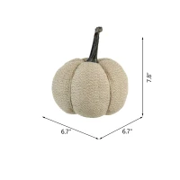 Set of 2 Fabric Weighted Pumpkin Ornaments, for Holiday Harvest, Fall Festival, and Thanksgiving Decor, 7" L x 7" W x 8" H, Beige(m-3)