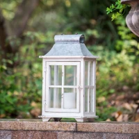 Set of 2 Decorative Hurricane Lantern Candle Holders, One with Lower Drawers, Wood and Glass Construction, for Home Garden Wedding Decor, Ivory(m-11)