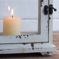 Set of 2 Decorative Hurricane Lantern Holder with Wood and Glass Construction, Candle Lantern Set for Home Garden Wedding Decor, White(m-10)