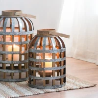 Versatile Decorative Wooden Lantern with Handle, Home Garden Wedding Accent, 11.5" L x 11.5" W x 22.5" H, Silver(m-6)