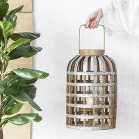 Versatile Decorative Wooden Lantern with Handle, Home Garden Wedding Accent, 11.5" L x 11.5" W x 22.5" H, Silver(m-4)
