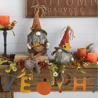 Set of 2 Fabric Sitting Gnomes with Maple Leaf Hat Table Decorations, Perfect Decor for Holiday Harvest and Thanksgiving, Orange Multicolor(m-1)