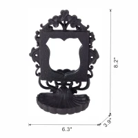Victorian-Inspired Cast Iron Soap Dish with Mirror, Ornate Design, Calloped Edges, 6.5" L x 4" W x 8" H, Black(m-3)