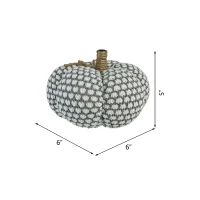 Set of 4 Farmhouse-Inspired Knitted Pumpkin Ornaments, Fall and Thanksgiving Decor, 6" L x 6" W x 5" H, Gray(m-3)