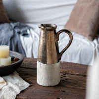 Ceramic Terracotta Pitcher with Vintage Design, Textural Finish, 9" L x 6" W x 14.5" H, Brown(m-6)