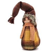 2 Piece Gnome Decorations with Cozy Plaid Design, Fall Thanksgiving Table Decor, 6" L x 6" W x 19" H, Brown+Yellow(m-6)
