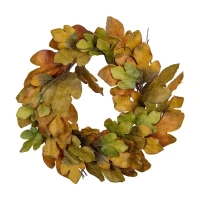 33" Maple Leaf Wreath for Harvest and Thanksgiving, Velvet Leaves Fall Decoration, Green+Mustard(m-2)