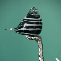 Aluminum Candle Holder with Marble Stand, Nature-Inspired Bird Figurine on Silver Branch, 8" L x 5" W x 15" H, Multicolor(m-7)