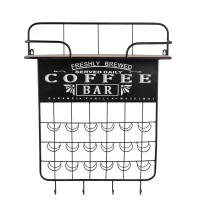 Floating Coffee Bar Shelf with Coffee Pod Holder, Hooks, and Storage Shelf, 23" L x 5.5" W x 29" H, Black(m-2)