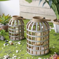 Versatile Decorative Wooden Lantern with Handle, Home Garden Wedding Accent, 11.5" L x 11.5" W x 22.5" H, Silver(m-1)