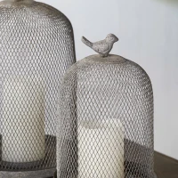 Set of 2 Iron Mesh Candle Holders with Bird Design, Versatile Home Decor for Shelves and Tables, Antique Gray(m-9)