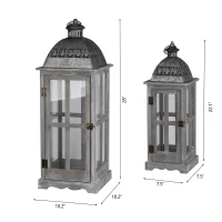 Set of 2 Decorative Hurricane Lantern Holder with Wood and Glass Construction, Candle Lantern Set for Home Garden Wedding Decor, Gray(m-3)