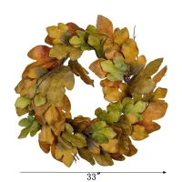 33" Maple Leaf Wreath for Harvest and Thanksgiving, Velvet Leaves Fall Decoration, Green+Mustard(m-3)