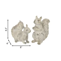Set of 2 Resin Squirrel Figurines for Harvest and Thanksgiving Table Decorations, Rustic Finish, 8" L x 4" W x 8.5" H, Antique Cream(m-3)