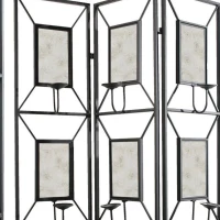 3-Panel Room Divider with Photo Frames, Antique Mirror, Candle Stick, Decorative Screen for Any Space, 47" L x 1" W x 71" H, Black(m-9)