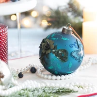 Set of 6 Decorative Hanging Tree Ornaments for Holiday Party Decorations, Glass Christmas Ball Ornaments, D4", Blue(m-5)