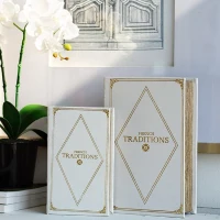Set of 2 Decorative Book Boxes with Hidden Storage, Faux Leather Cover, Vintage Style for Home, Office, White+Gold(m-1)