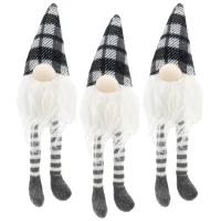 3 Piece Fabric Sitting Gnome Decorations Set, Christmas Table Home Ornaments, 3.5" L x 3.5" W x 14.5" H, White+Gray(m-2)