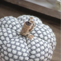 Set of 4 Farmhouse-Inspired Knitted Pumpkin Ornaments, Fall and Thanksgiving Decor, 6" L x 6" W x 5" H, Gray(m-7)