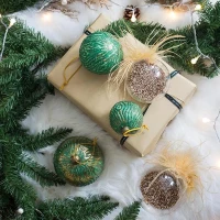 Set of 4 Glass Decorative Hanging Balls for Holiday Party Decorations, Christmas Ball Ornaments, 5" Diameter, Green(m-7)