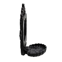 Victorian-Inspired Cast Iron Soap Dish with Mirror, Ornate Design, Calloped Edges, 6.5" L x 4" W x 8" H, Black(m-10)