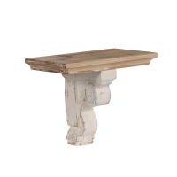 Distressed Wooden Wall Shelf with Corbel Design, Decorative Storage for Home, 14" L x 9" W x 11.5" H, Brown+Antique White(m-2)