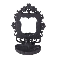 Victorian-Inspired Cast Iron Soap Dish with Mirror, Ornate Design, Calloped Edges, 6.5" L x 4" W x 8" H, Black(m-1)