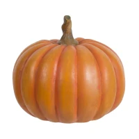 Set of 2 Resin Pumpkin Ornaments with Natural Stem, Perfect for Holiday Harvest, Thanksgiving Decor, 8" L x 8" W x 7.5" H, Orange(m-7)