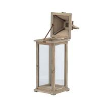 2 Wood and Glass Lantern Set with Elegant Design, Ideal for Home, Garden, or Wedding decor, Ivory(m-14)