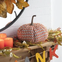 Set of 2 Fabric Pumpkin Ornaments Table Decorations, Fall Harvest and Thanksgiving Decor, 10&quot; L x 10&quot; W x 9.5&quot; H, Orange Multicolor(m-1)