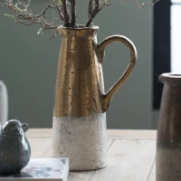 Ceramic Terracotta Pitcher with Vintage Design, Textural Finish, 9" L x 6" W x 14.5" H, Brown(m-5)