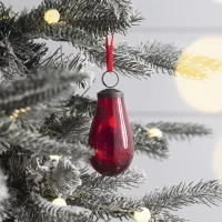 Set of 12 Glass Tear Drop Christmas Ornaments, Decorative Hanging Holiday Party Decor, 2" L x 2" W x 4" H, Red(m-4)
